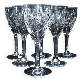 Saint-louis set of 6 chantilly wine glasses in cut crystal signed 15.3cm