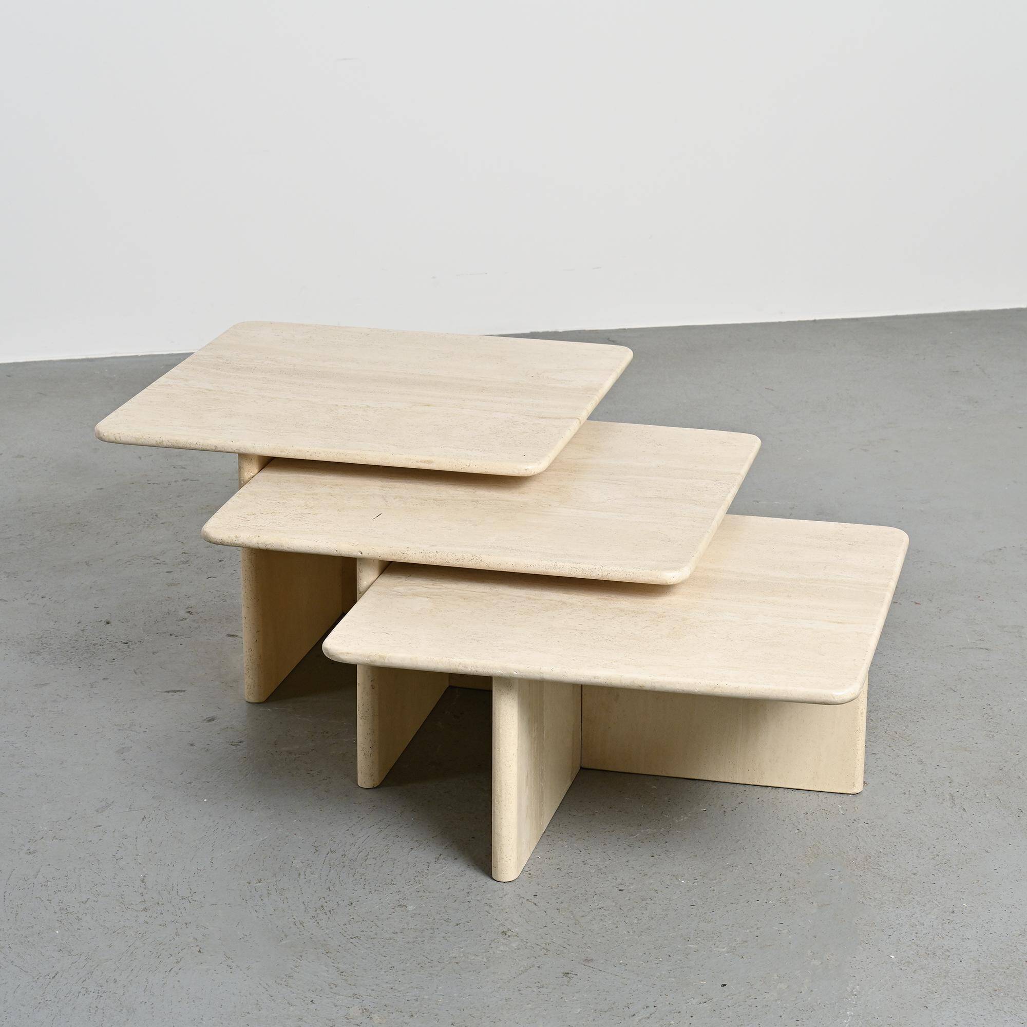 Set of three nesting tables in travertine, Italy circa 1970.