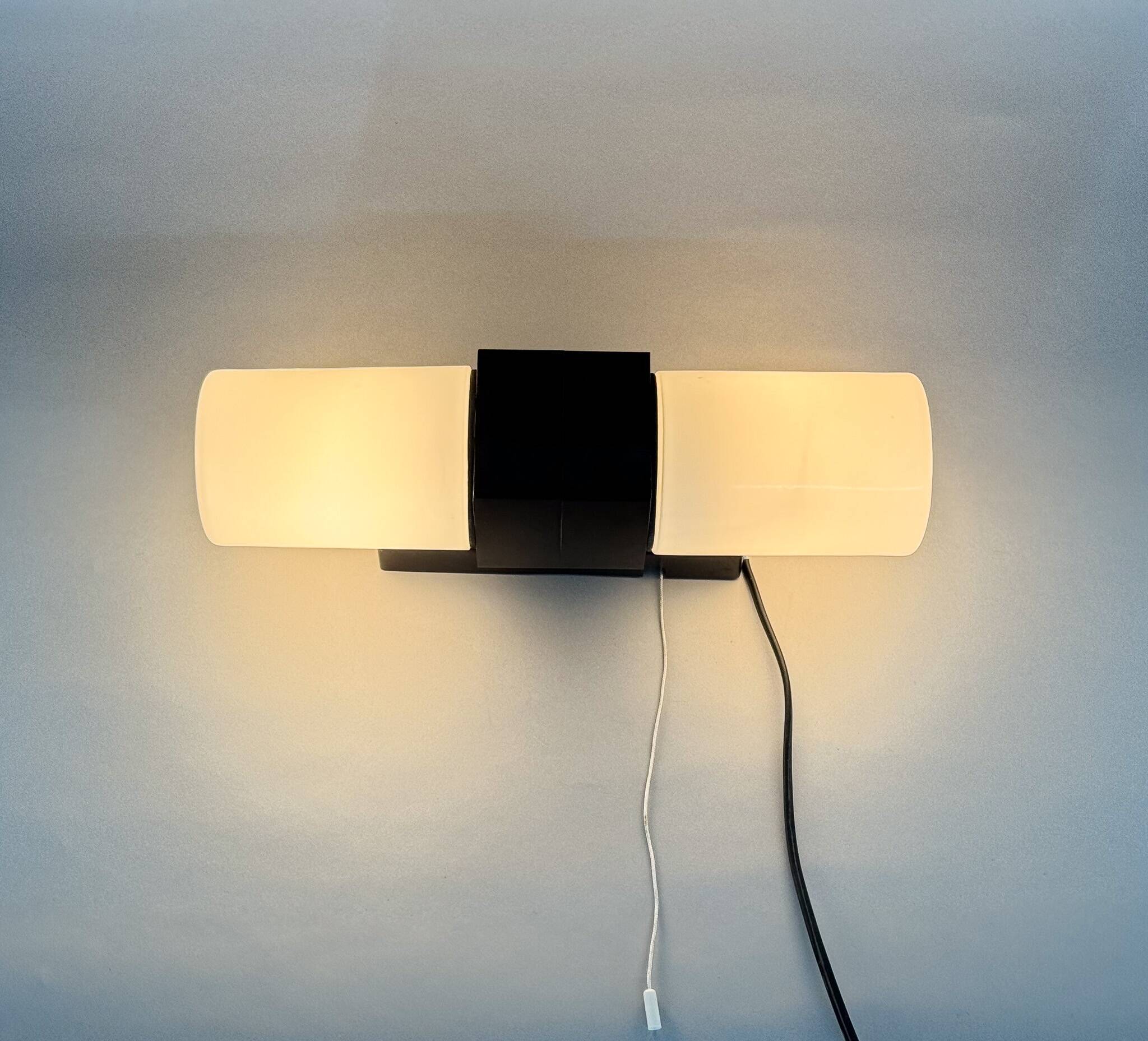 Mid-century Bakelite & Opaline Glass Wall Lamp, Czechoslovakia, 1970's