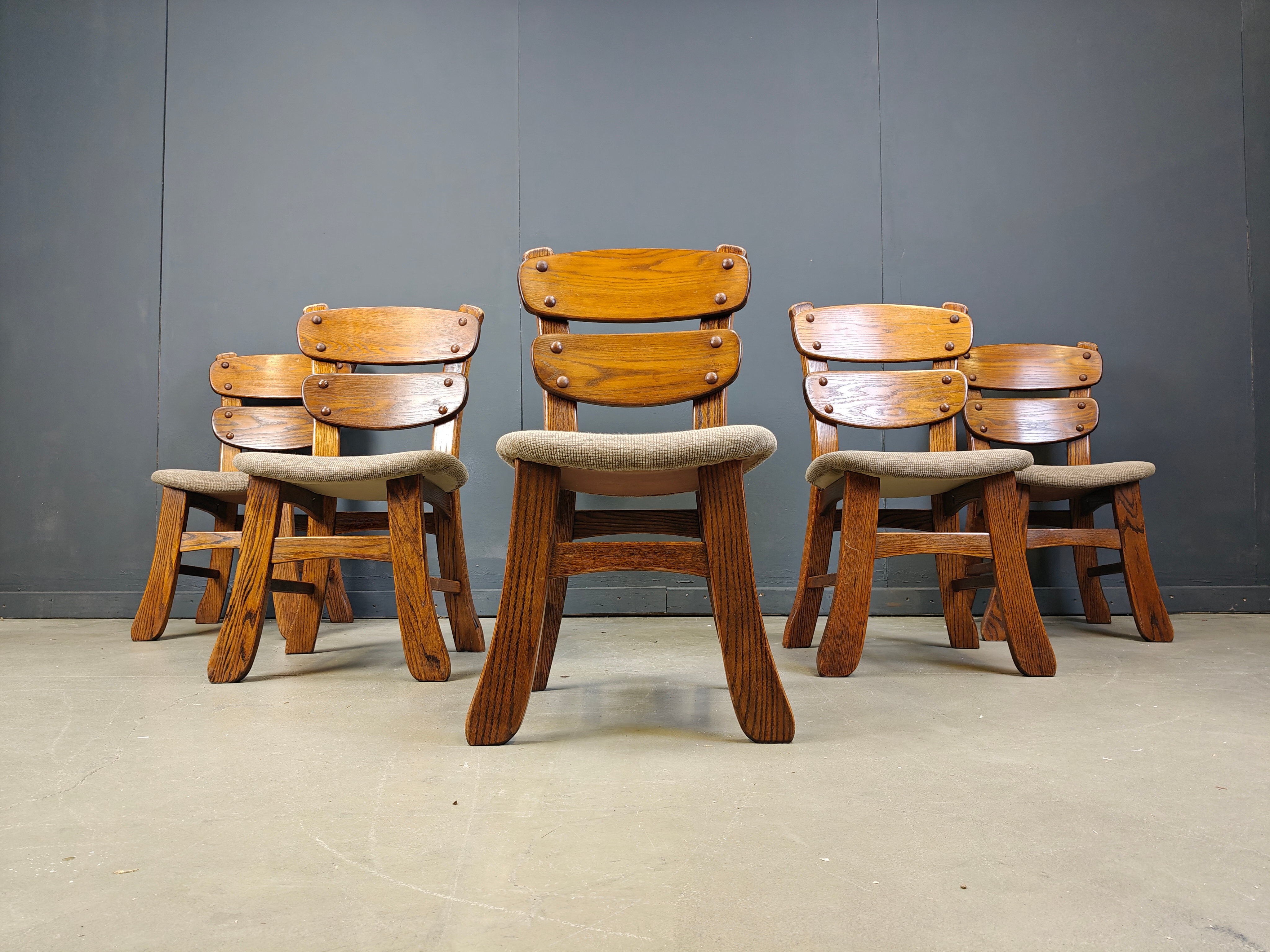 Vintage brutalist dining chairs, set of 5 - 1960s