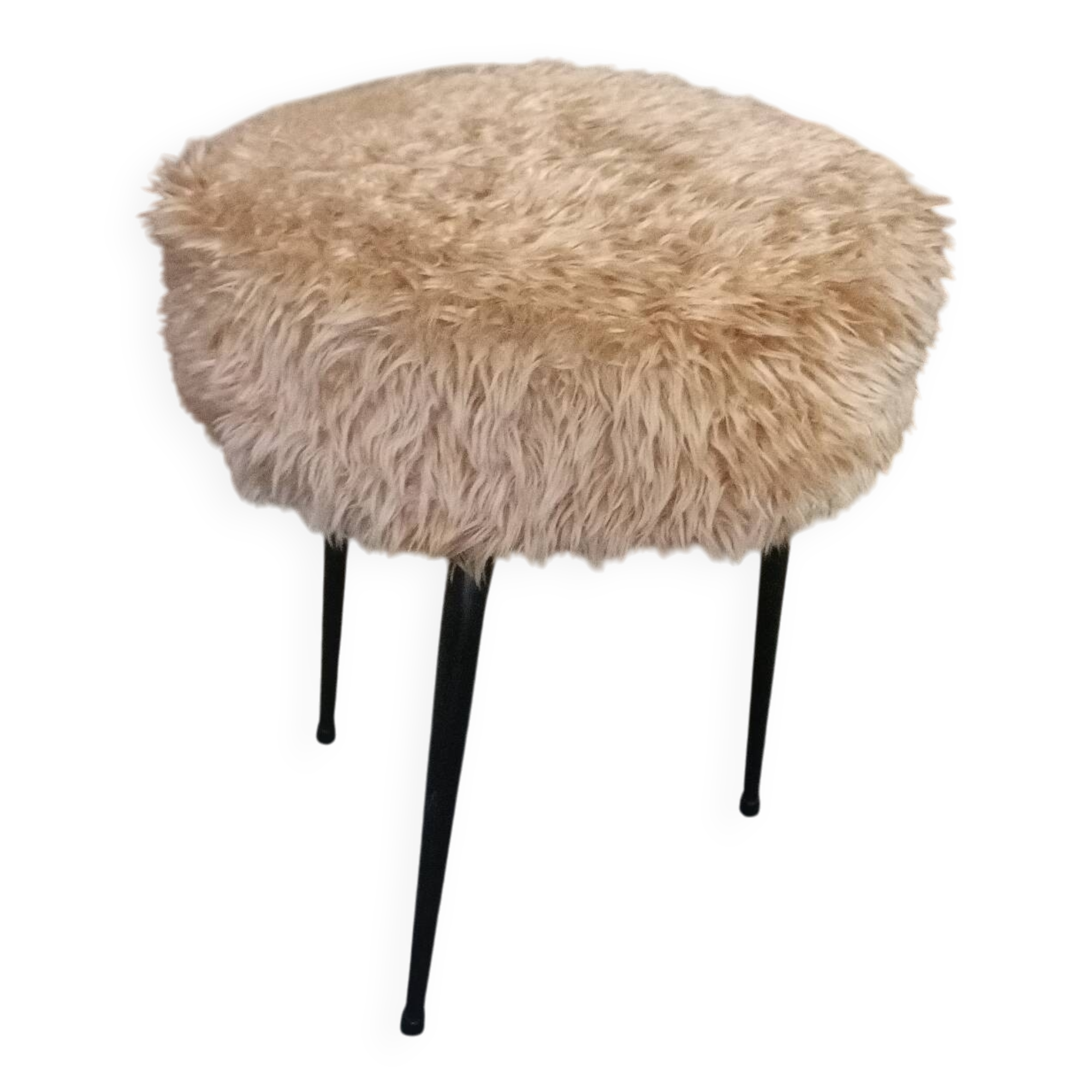 Beige faux fur tripod stool
