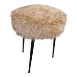 Beige faux fur tripod stool