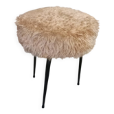 Beige faux fur tripod stool